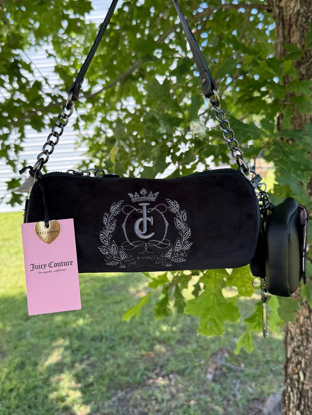 Juicy Couture Black Velour Shoulder Bag Coin Purse Key Charm NWT Y2K Rare New